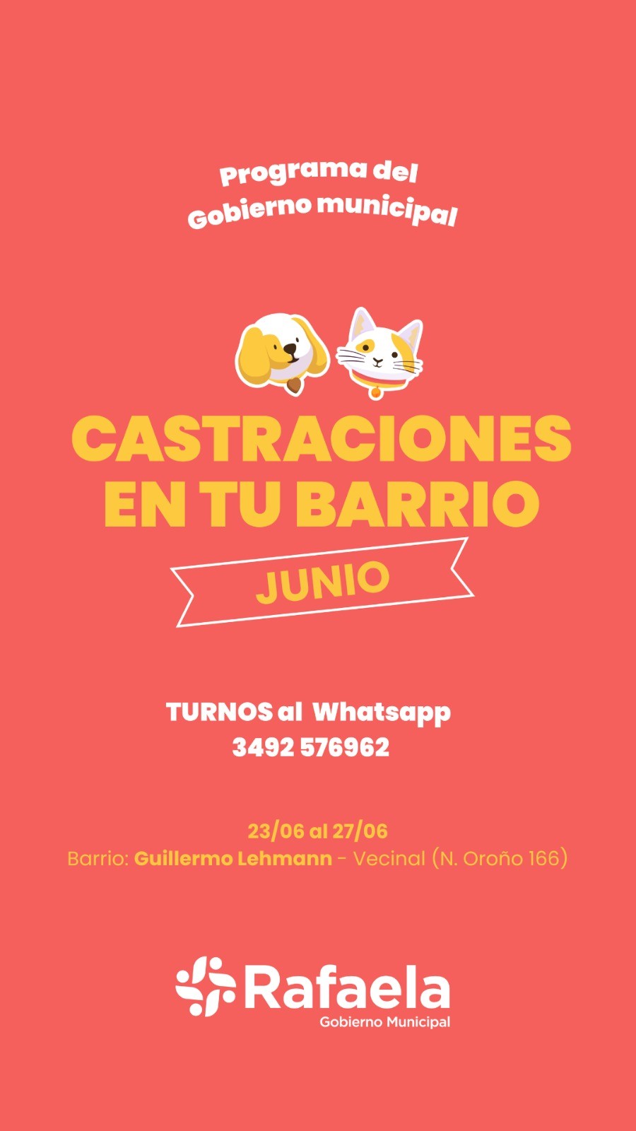 Únicamente se realizarán castraciones; no habrá atención primaria disponible.