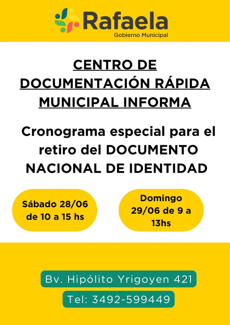 OPERATIVO ESPECIAL. Los DNI se pueden retirar hasta este domingo a las 13 en bulevar Hipólito Yrigoyen 421.