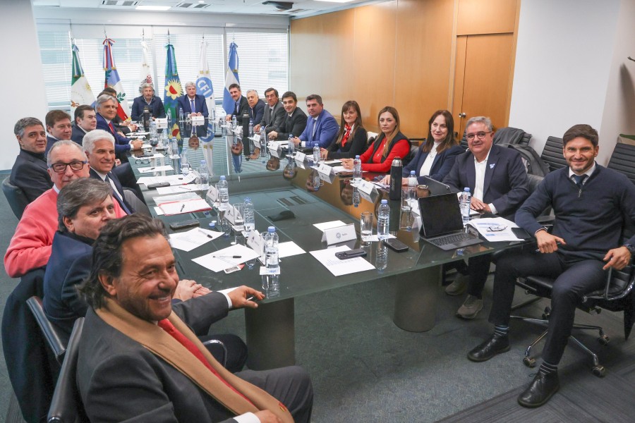 JUNTOS. Los gobernadores cuando se reunieron en el CFI para consensuar los proyectos que ahora aprobó el Senado.