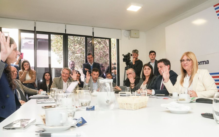 Los integrantes de la Comisión de Peticiones, Poderes y Reglamento durante la reunión de este lunes en Santa Fe.
