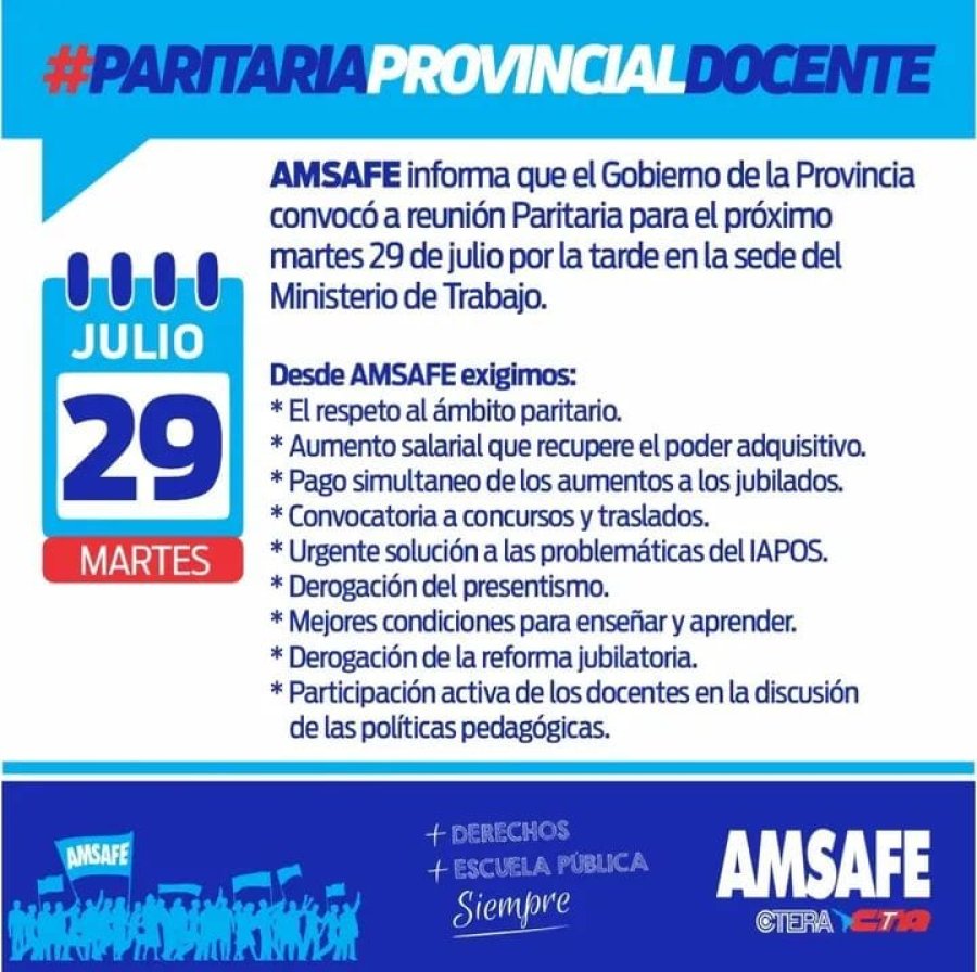 VUELVEN LAS NEGOCIACIONES. Desde Amsafe confirmaron su presencia el próximo martes y remarcaron que presentarán sus demandas “con firmeza y unidad”.