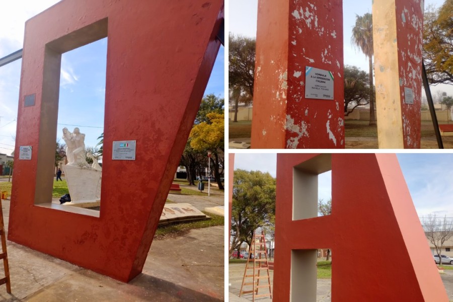 Personal municipal reacondiciona este espacio verde con tareas de pintura, poda y limpieza general.