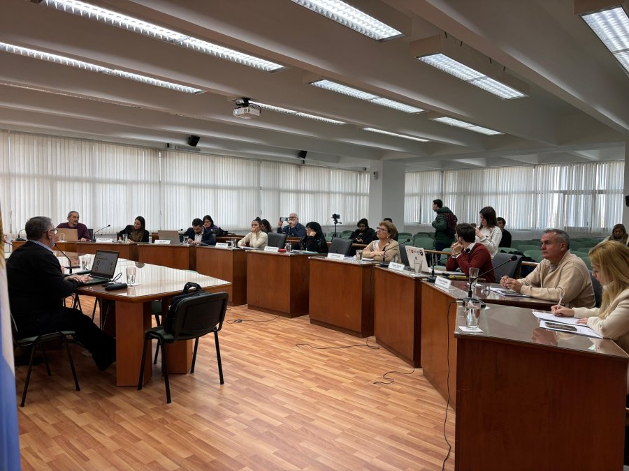 El secretario de Desarrollo Humano y Social del Municipio, Gabriel Cáceres, frente a todos los concejales para pedir apoyo para prorrogar la ordenanza que faculta la compra directa de alimentos.