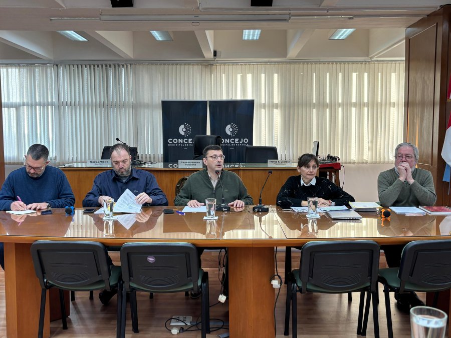 Germán Bottero, Gustavo Fino, Lisandro Mársico, Silvina Bravino y Marcelo Barbero en el Concejo Municipal.