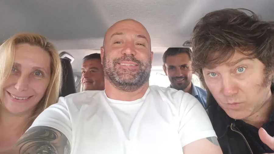 Karina Milei, Diego Spagnuolo y Javier Milei.