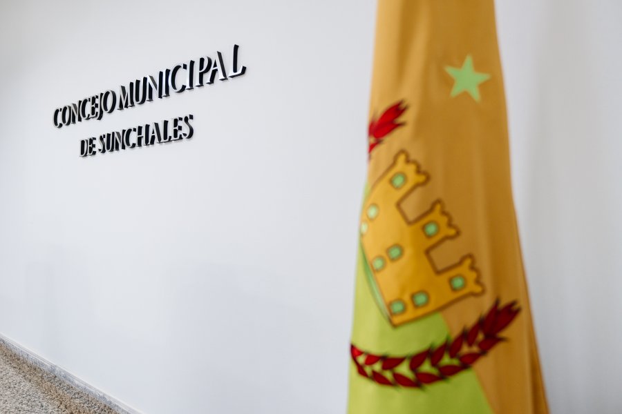 El pabellón sunchalense presidiendo el recinto de sesiones.