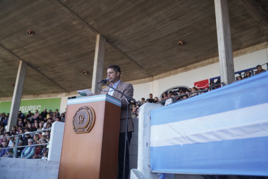 ACTO INAUGURAL. Leonardo Alassia, el presidente de la Sociedad Rural de Rafaela,. durante su discurso en el último día de la 118° ExpoRural de Rafaela y la Región.