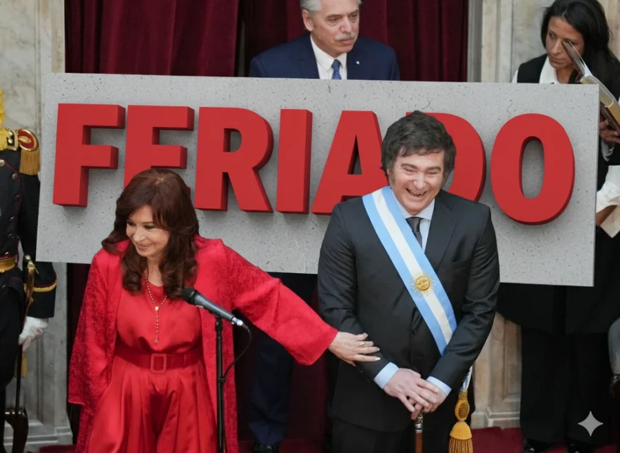 Cristina Kirchner, Javier Milei y Alberto Fernández.