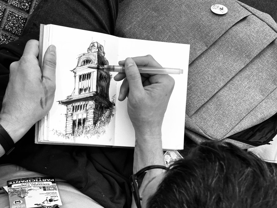 Croquis por Sebasti&aacute;n Cagliero del Pasaje San Mart&iacute;n - Mendoza