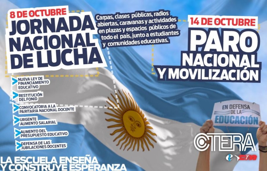 JORNADA NACIONAL DE LUCHA. Ctera llevará a cabo mañana otra movilización  con múltiples actividades en todo el país en defensa de la educación pública.