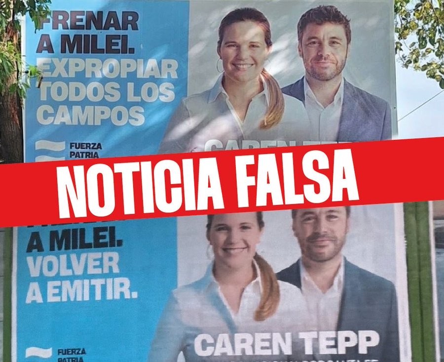 Los carteles con consignas falsas de los candidatos de Fuerza Patria.