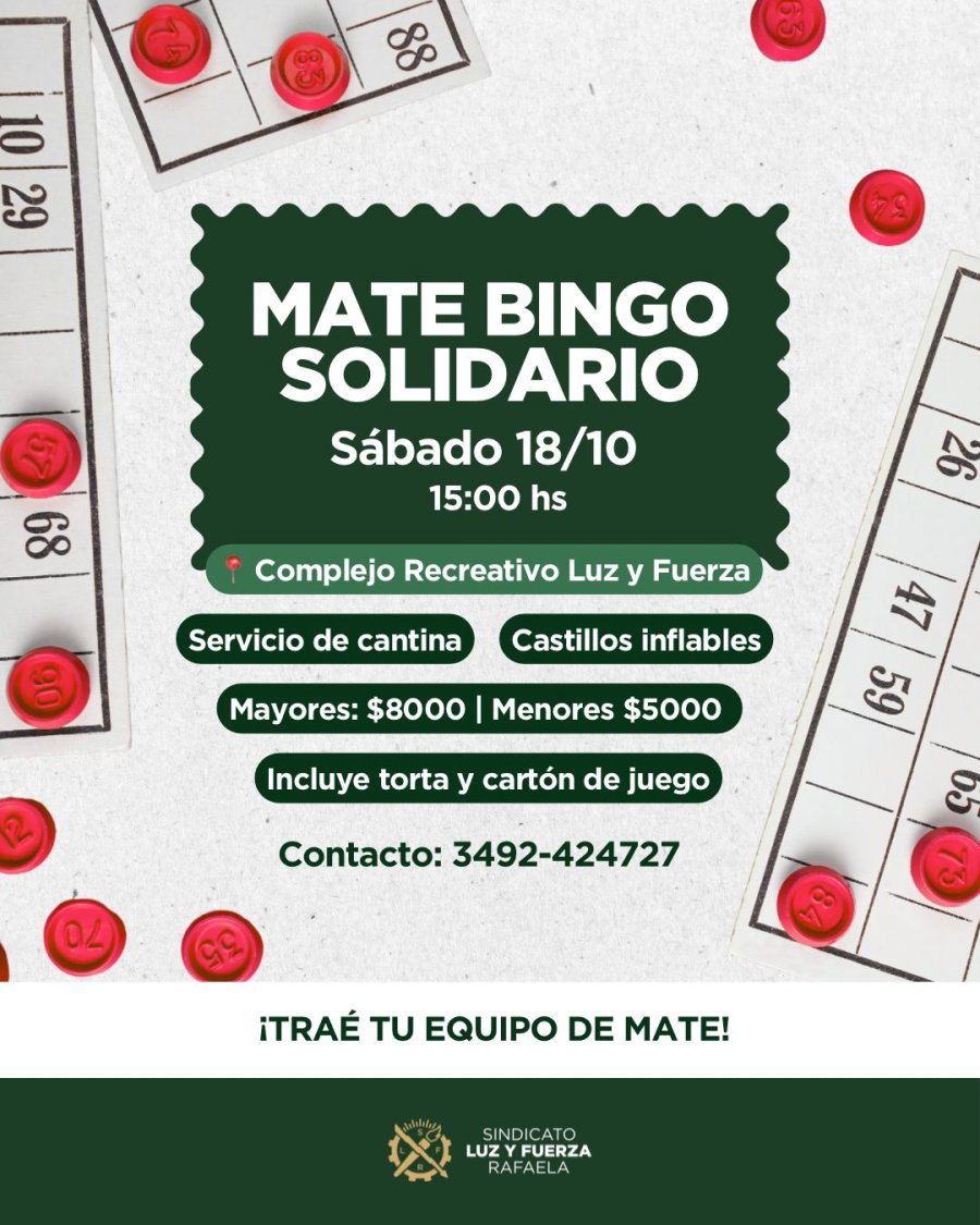 Mate bingo solidario de la mano del Sindicato Luz y Fuerza.