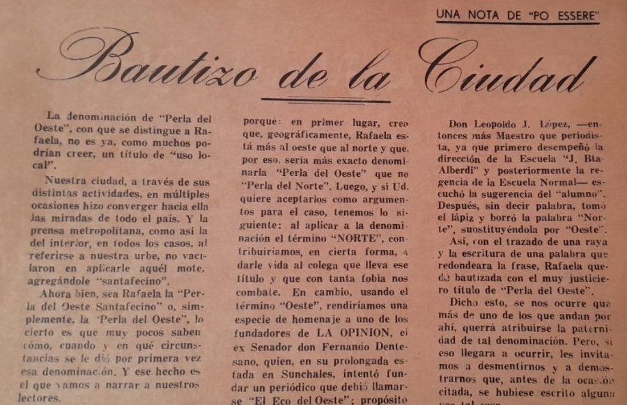 Artículo firmado por «Po essere» (Puede ser) en 1942, el seudónimo que utilizó Rafael R. Actis durante muchos años en el diario La Opinión de Rafaela.