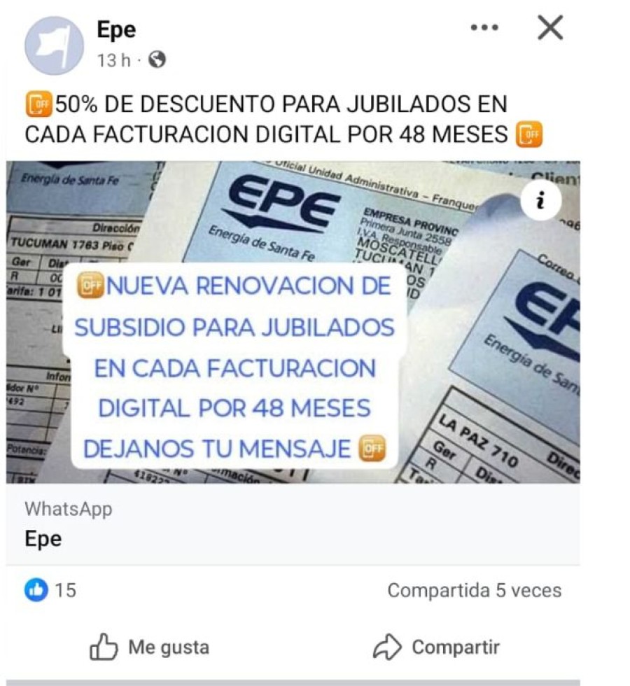 Desde la EPE se aclara que esta información es falsa.