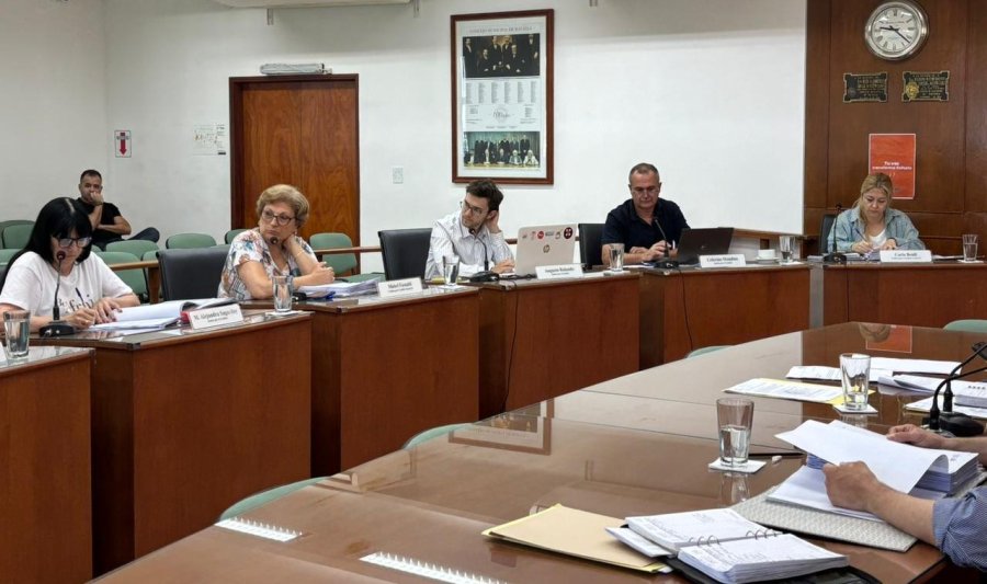Los integrantes del bloque de concejales oficialistas durante la reuni&oacute;n de Comisiones de este lunes. (FOTO PRENSA CONCEJO)
