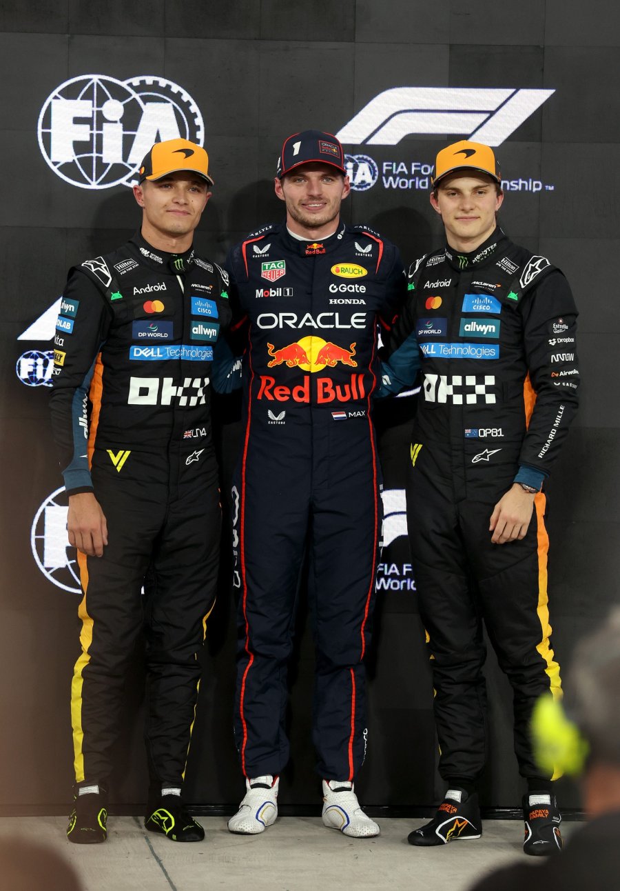 Los tres mejores del sábado: Lando Norris (2°), Max Verstappen (1°) y Oscar Piastri (3°).