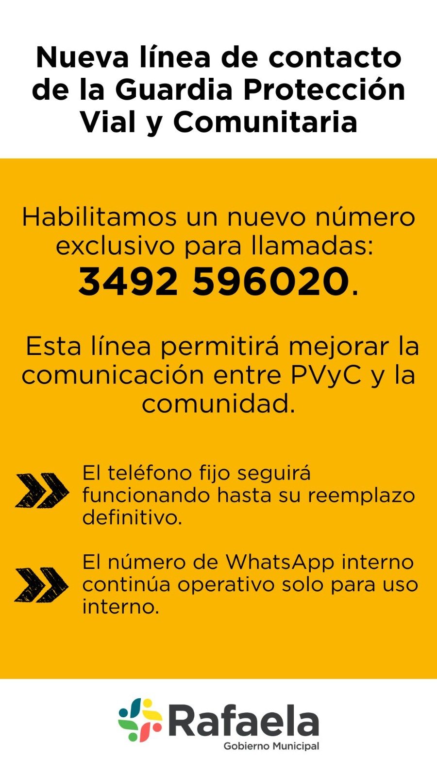 NUEVO NUMERO. El 3492-596020 permitirá mejorar la comunicación entre Protección Vial y Comunitaria y los vecinos de la ciudad.