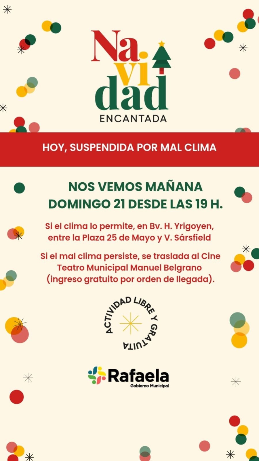El evento navide&ntilde;o se reprograma para este domingo.