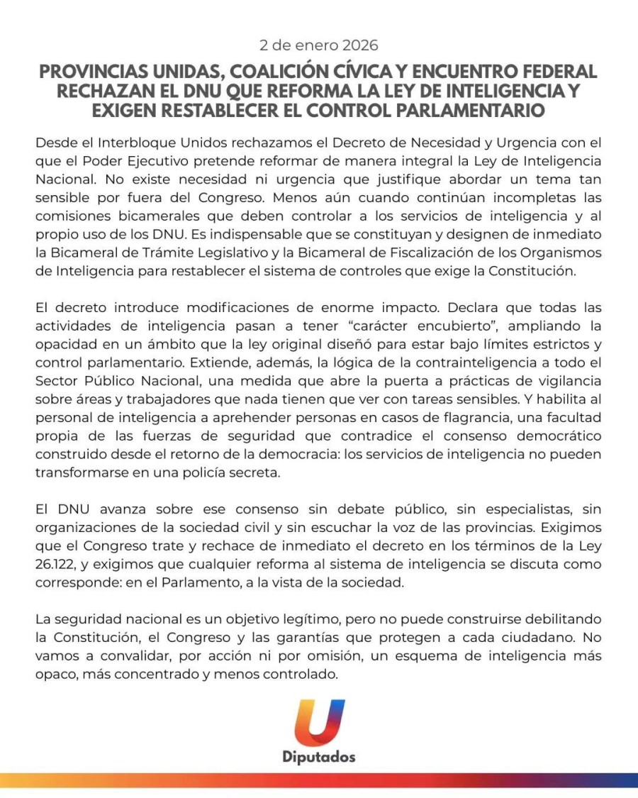 Comunicado del interbloque Unidos.