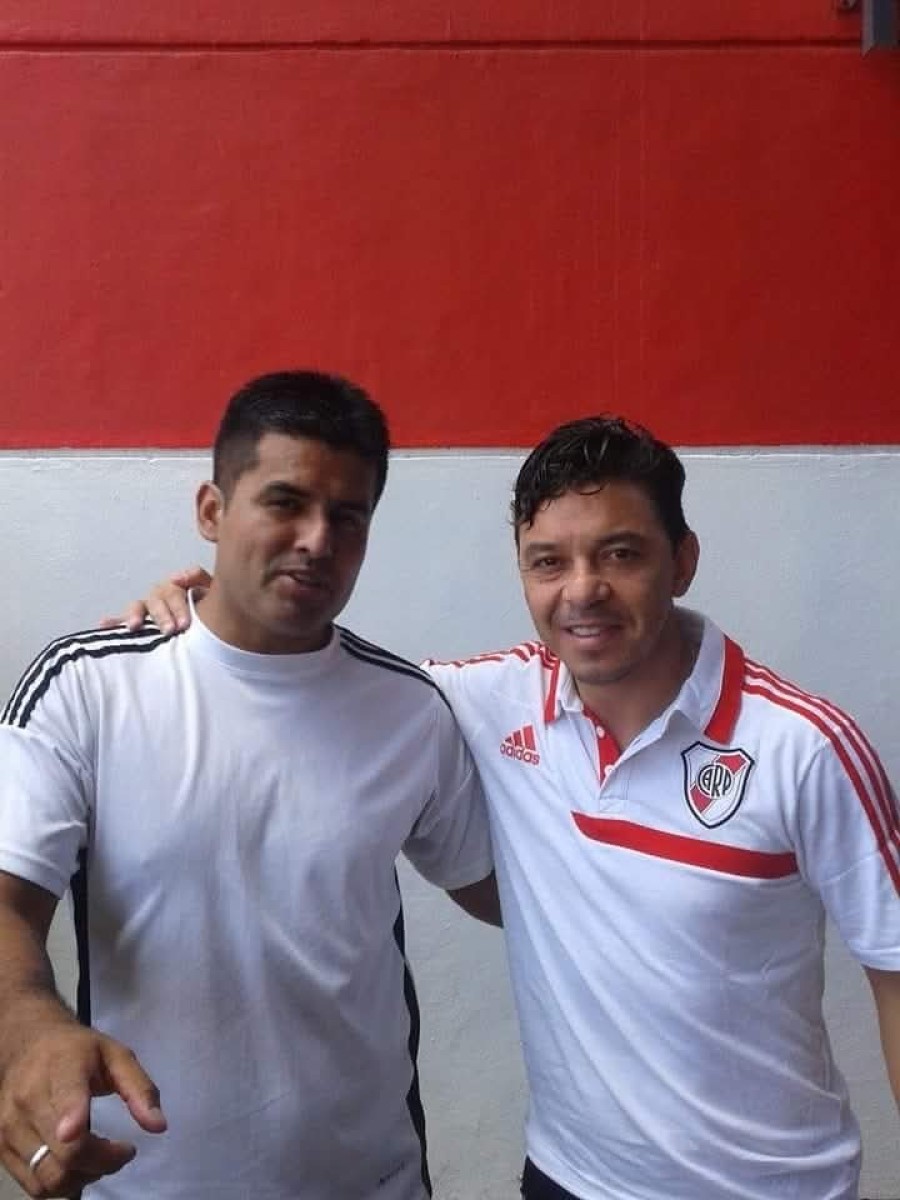 El "Negro" Paz junto al actual t&eacute;cnico de River, Marcelo Gallardo.
