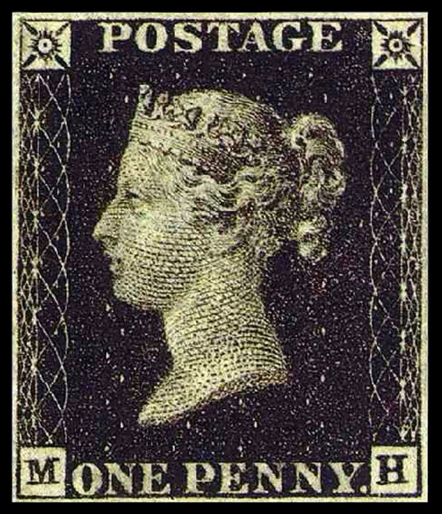Imagen del primer sello postal del mundo, el Penny Black de la Reina Victoria.