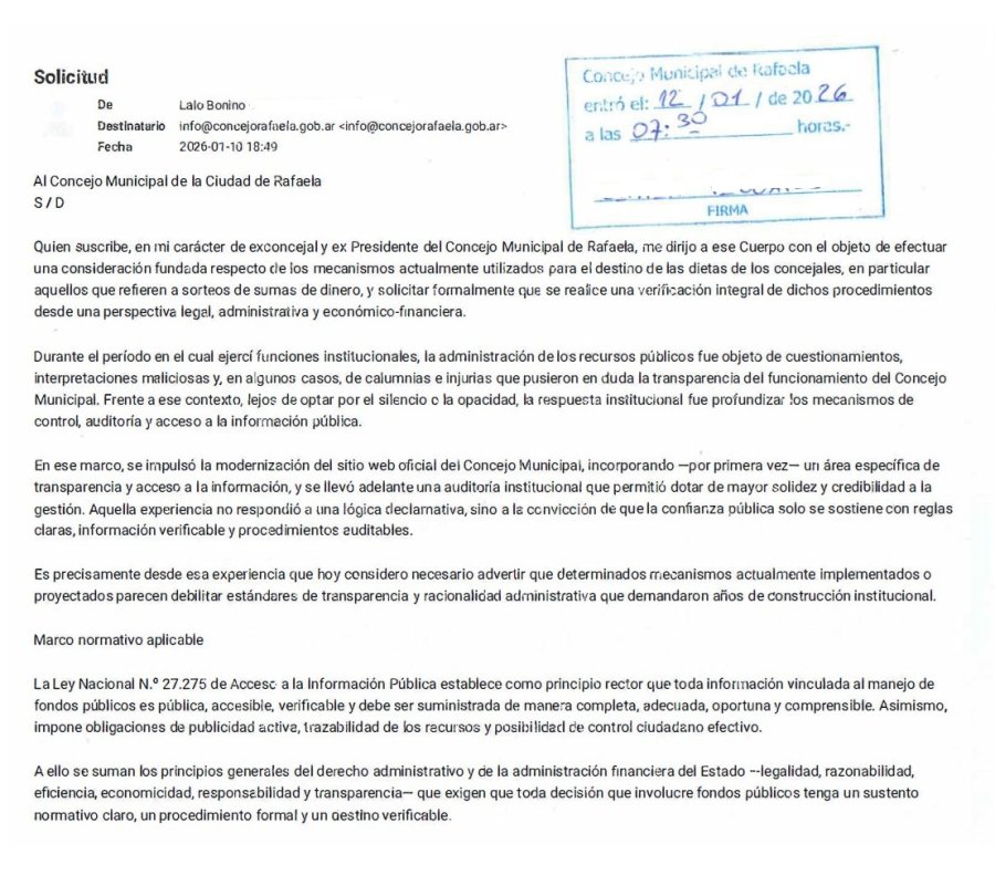 RA&Uacute;L LALO BONINO. Volvi&oacute; al escenario pol&iacute;tico de la ciudad con una nota al Concejo.