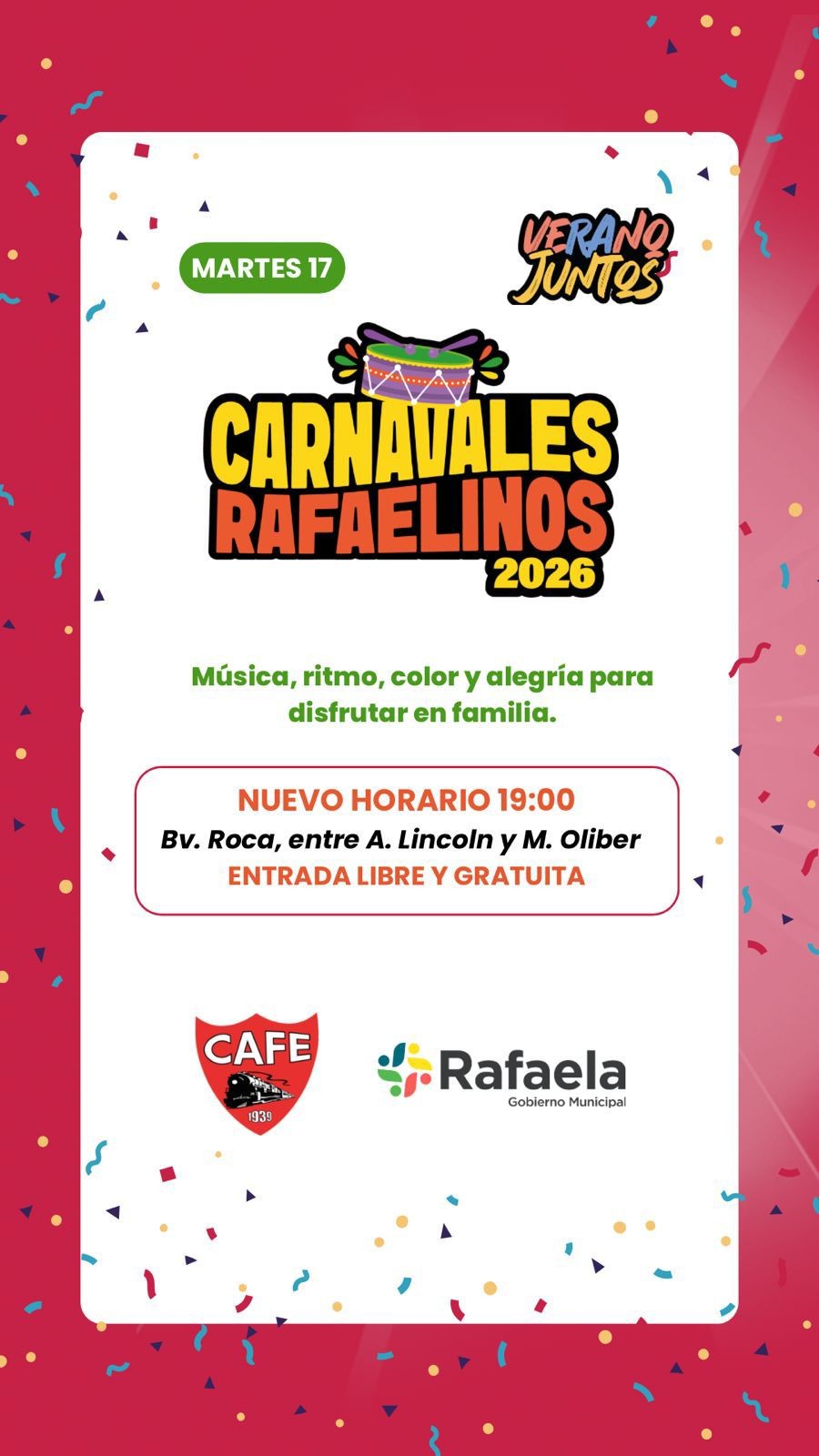 Finalmente se realizan los Carnavales Rafaelinos hoy a las 19:00.