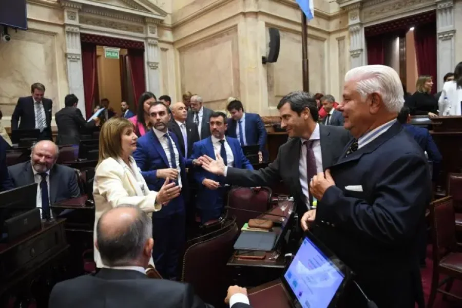 Oficialistas y aliados felicitaron a Patricia Bullrich luego de la aprobaci&oacute;n de la &uacute;ltima ley. (PRENSA SENADO ARG)