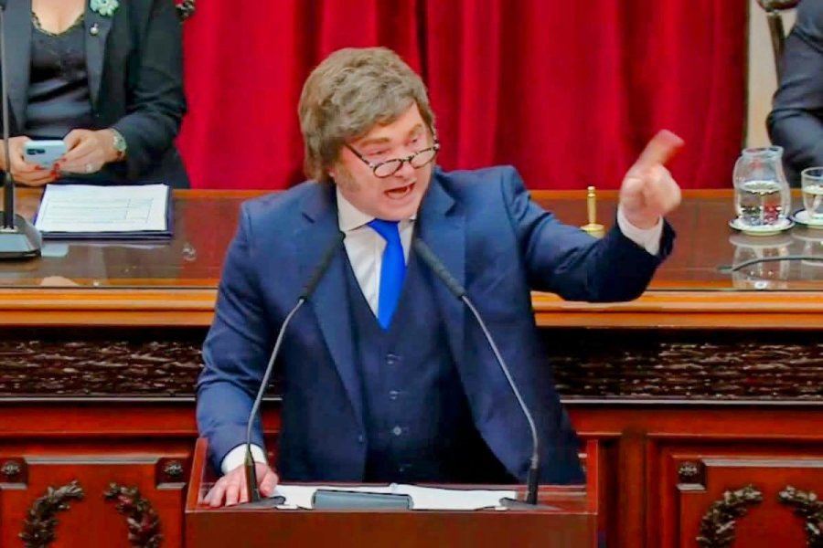 Javier Milei al dejar inauguradas las sesiones ordinarias en el Congreso.