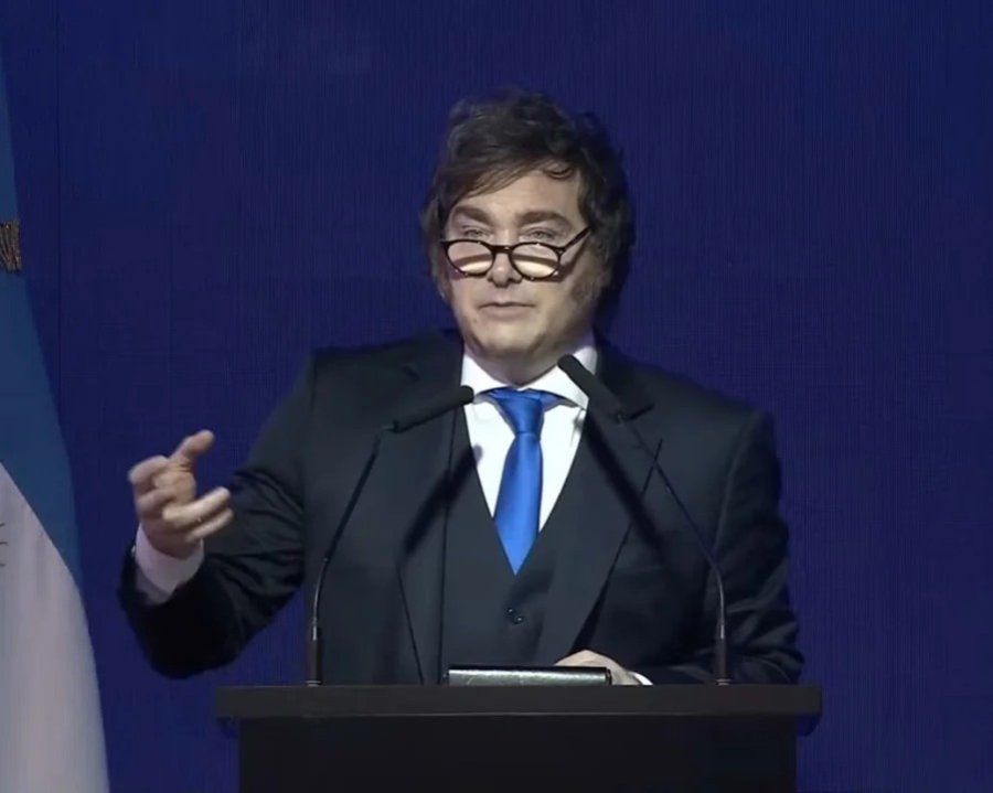 DISCURSO. Javier Milei, en el centro de Monitoreo VISA. .