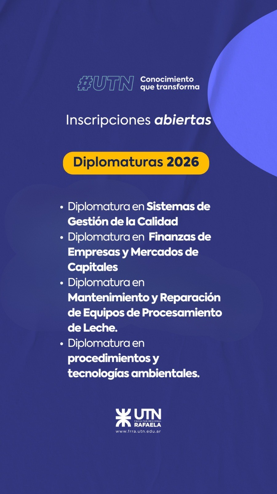 Oferta de diplomaturas en la UTN.