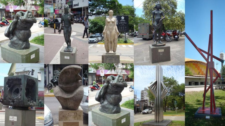 Montaje que muestra esculturas en distintos sitios de Resitencia, la capital chaque&ntilde;a.
