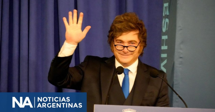 MANDATARIO. Milei, este lunes, en plena disertaci&oacute;n en Nueva York.
