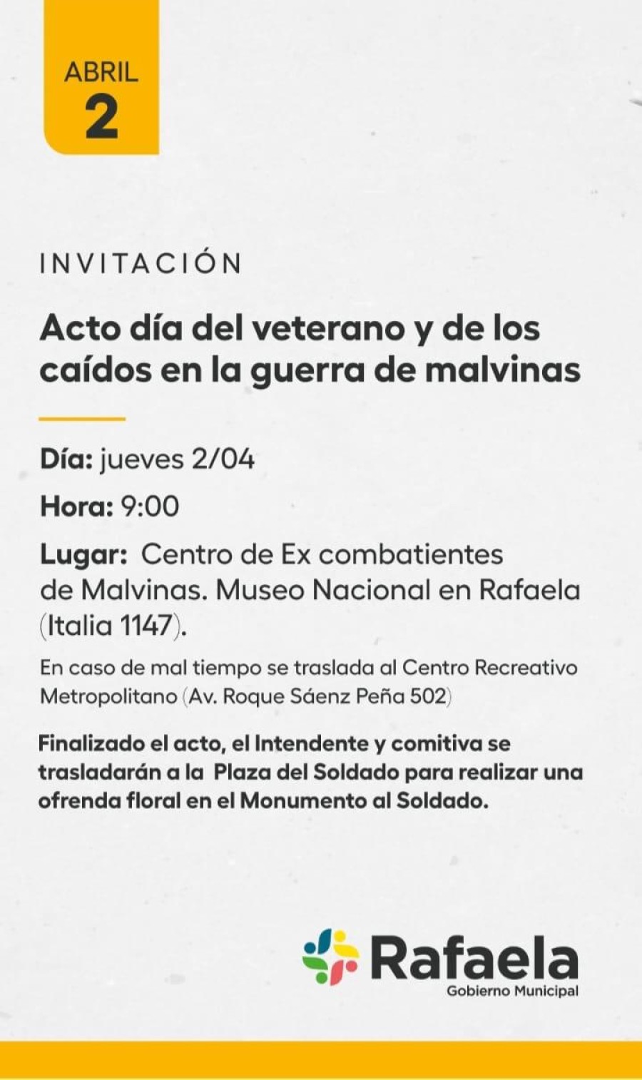 Acto en conmemoraci&oacute;n del D&iacute;a del Veterano y de los Ca&iacute;dos en la Guerra de Malvinas.