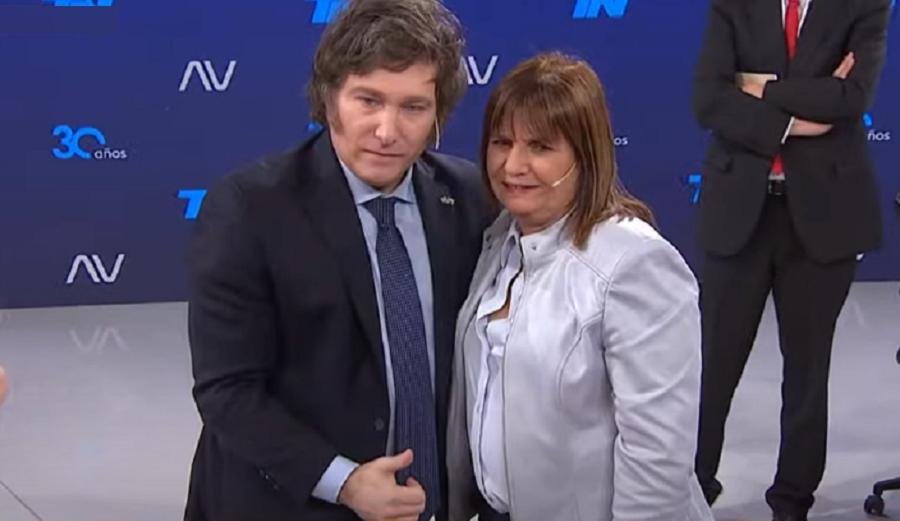 ENCUESTA. El presidente Javier Milei junto a la senadora Patricia Bullrich.