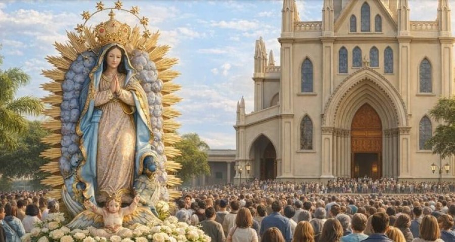 Masiva convocatoria en una de las ediciones de la peregrinación al templo santafesino.