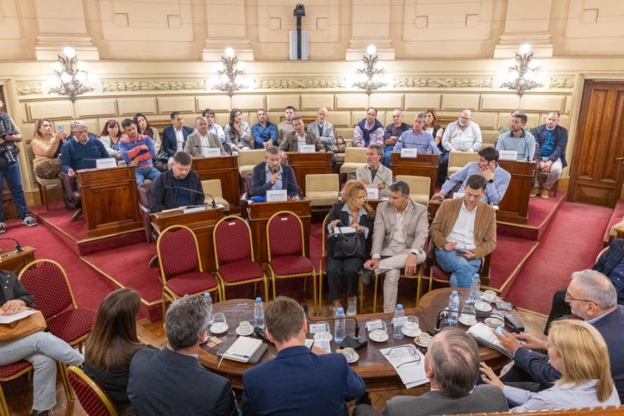 Los participantes de la audiencia para consensuar una estrategia com&uacute;n para potenciar el reclamo a la Naci&oacute;n sobre el mal estado de la Ruta 34. (FOTO PRENSA SENADO SANTA FE)