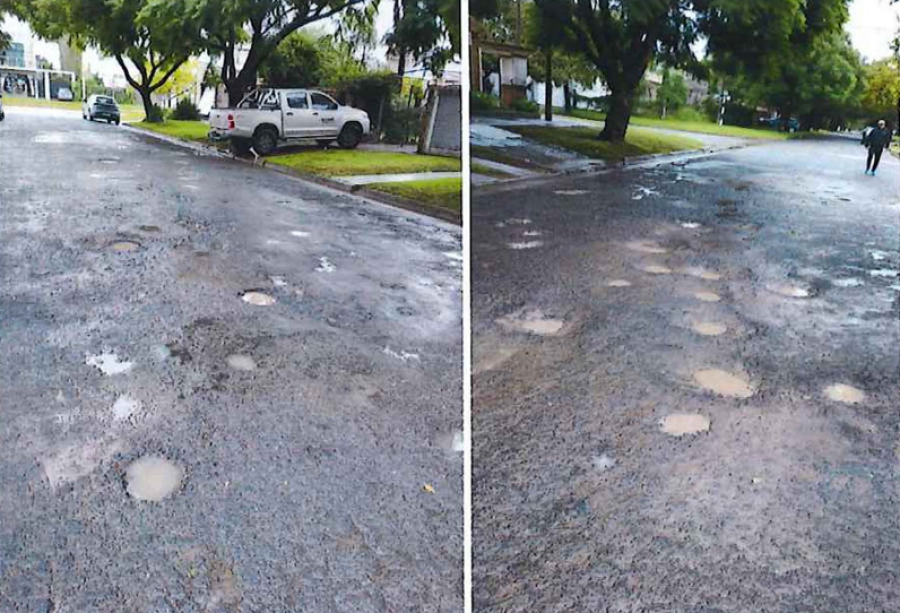 Las fotos presentadas por los concejales del PJ reflejan el problema de las calles con baches en la ciudad. (FOTO BLOQUE CONCEJALES DEL PJ)