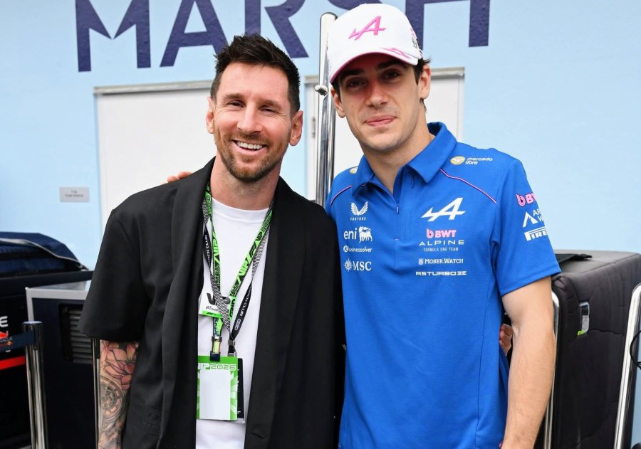 Lionel Messi y Franco Colapinto en el paddock del circuito de Miami.