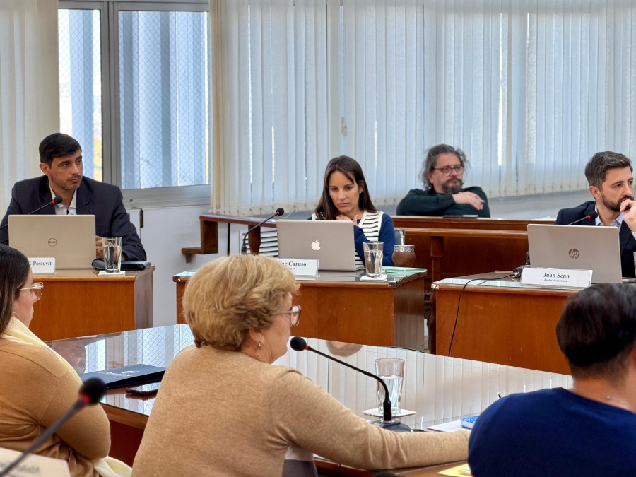 La presidenta del Concejo, Mabel Fossatti, de espaldas y los concejales de la oposici&oacute;n, Maximiliano Postovit, Paz Caruso y Juan Senn.
