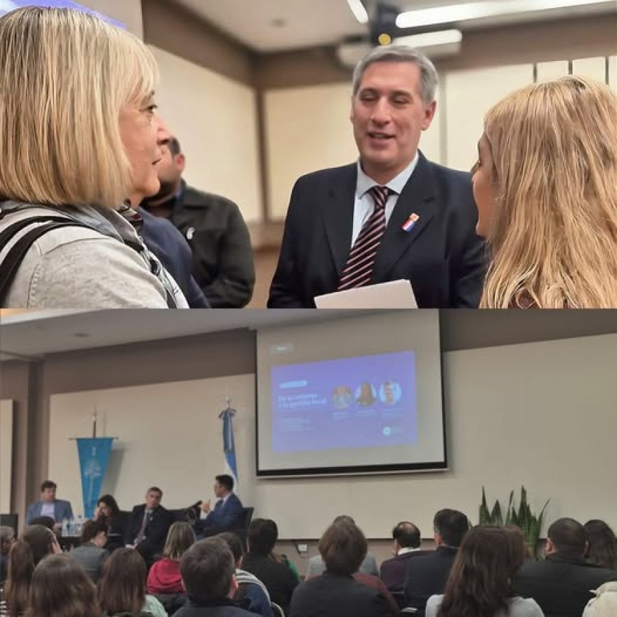 Dos im&aacute;genes de la jornada, un di&aacute;logo con el ministro Pablo Olivares y vista parcial del encuentro.