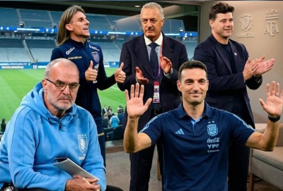 SANTAFESINOS. Bielsa, Becaccece, Alfaro, Pochettino y Scaloni. Argentina tambi&eacute;n tendr&aacute; a Lorenzo en el Mundial 2026.