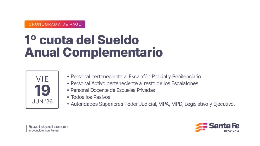 La primera cuota del SAC incluir&aacute; los acuerdos paritarios establecidos hasta el mes de junio inclusive.