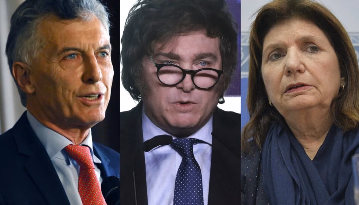 Mauricio Macri, Javier Milei y Patricia Bullrich hoy enfrentados por Manuel Adorni
