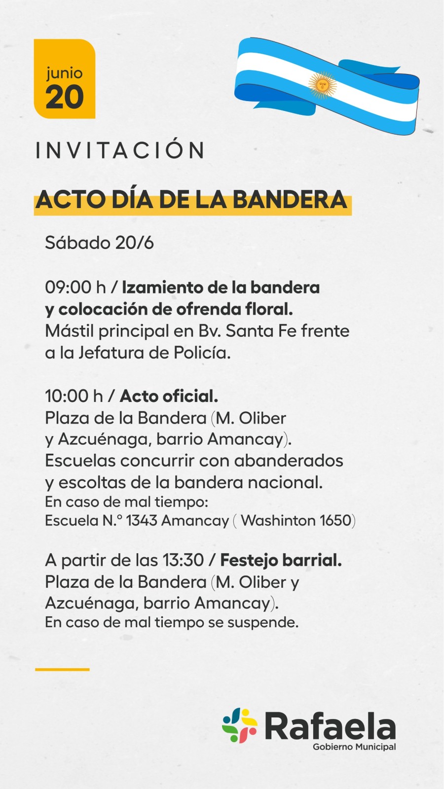 Tambi&eacute;n se realizar&aacute; un festejo barrial que tendr&aacute; lugar en la Plaza de la Bandera.