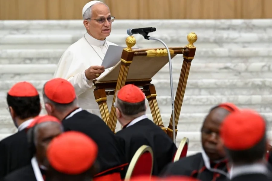 El Papa Le&oacute;n XIV hoy en ocasi&oacute;n de abrir el Consistorio Extraordinario.