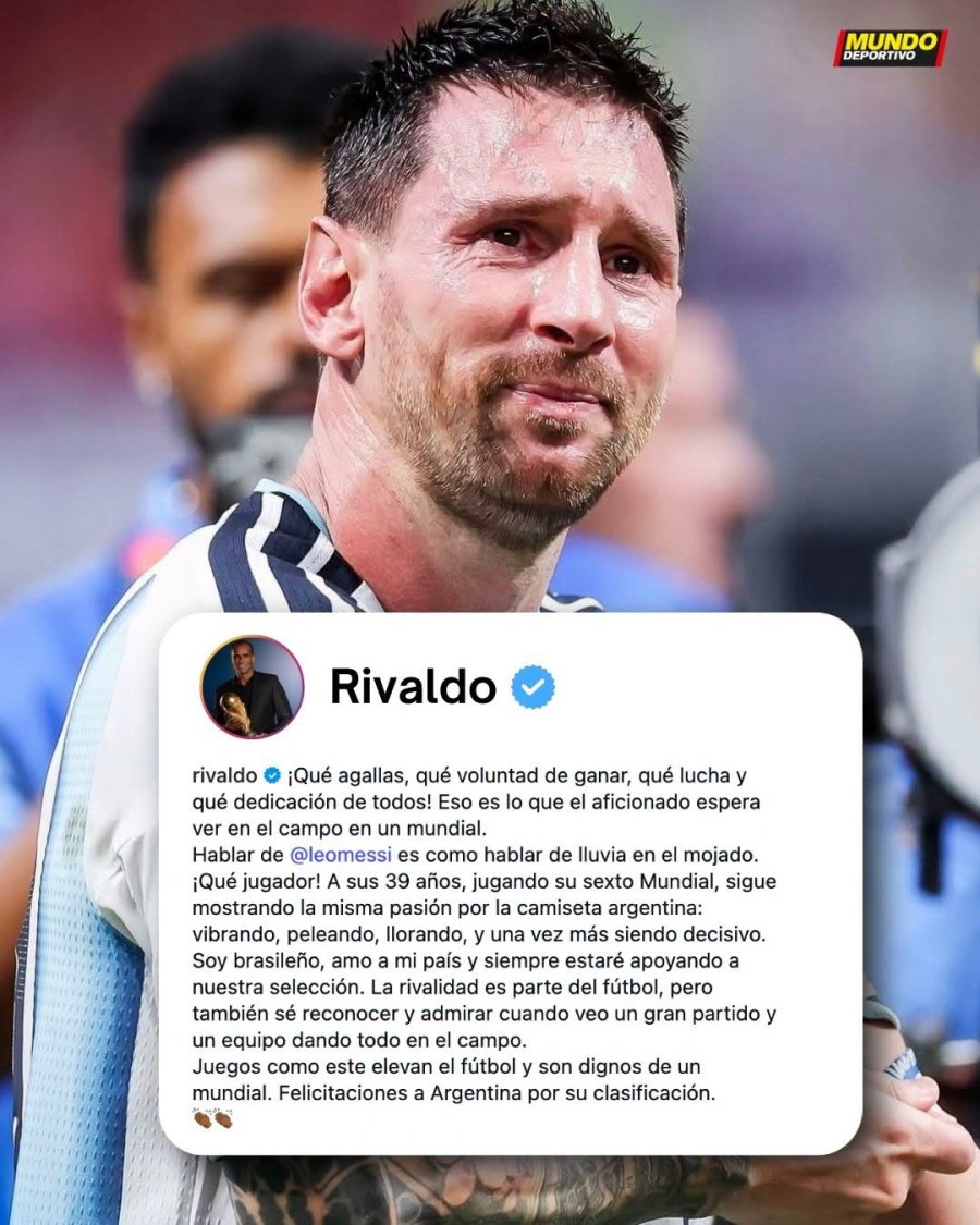 RECONOCIMIENTO. Rivaldo no ahorr&oacute; elogios hacia Messi y el equipo argentino.