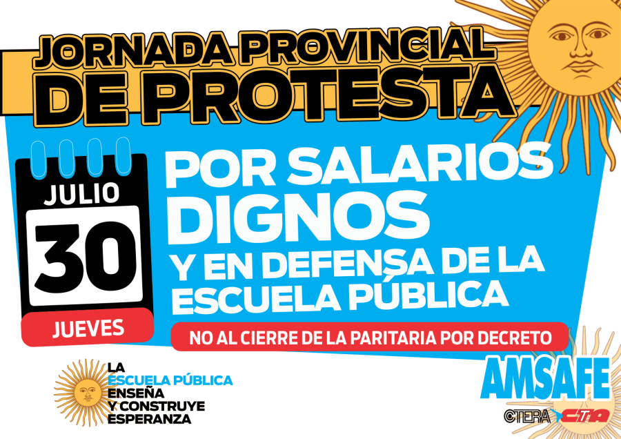 JORNADA PROVINCIAL DE PROTESTA. El plan de lucha de los docentes santafesinos se pondr&aacute; en marcha este jueves y continuar&aacute; el pr&oacute;ximo lunes con un paro por 24 horas.
