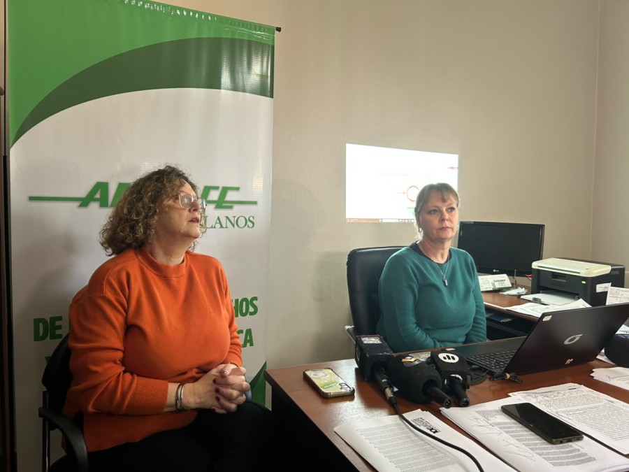 La secretaria general de AMSAFE Castellanos, Gabriela Werlen, estuvo a cargo de la conferencia de prensa.