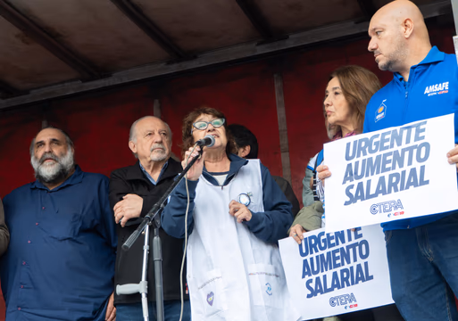 Sonia Alesso, titular de CTERA, junto a Roberto Baradel y Hugo Yasky.